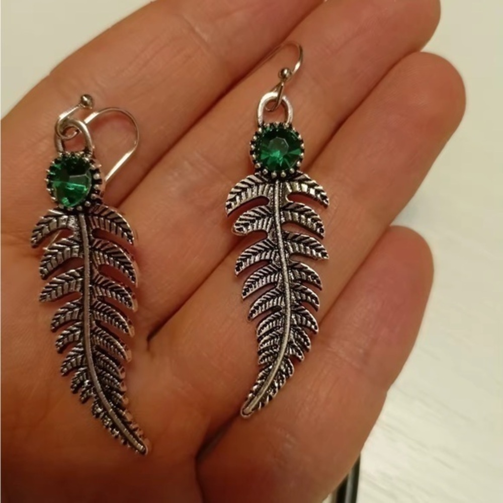 New Silver and Green Gemstone Earrings